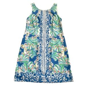 Lilly Pulitzer Cathy Shift Dress Bay Blue Coasting Engineered Floral Seashells 2